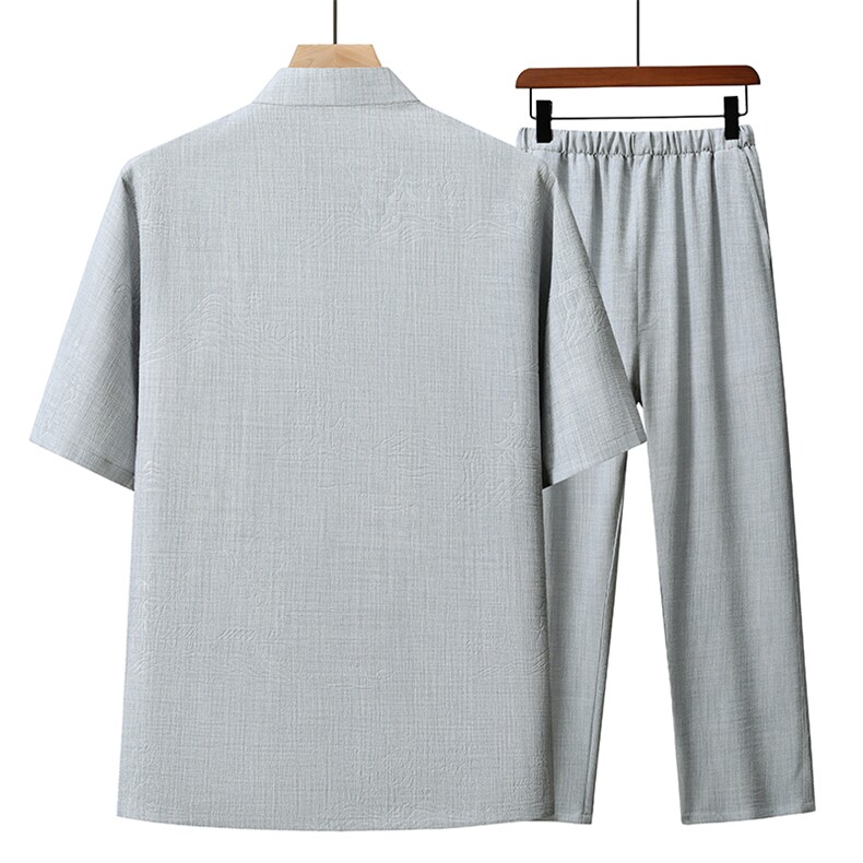 夏季风唐装中年短袖衬衫套装男士太极服宽松套装TR88606-P115,男装衬衫,星座1105-3