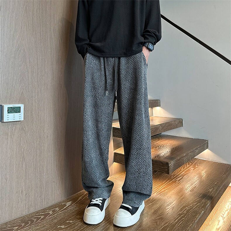斑马条纹垂感裤子男春秋季美式复古高街慵懒潮牌宽松直筒休闲长裤，男装休闲裤，电商A022