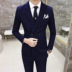 条纹横向两粒扣西装套装男三件套礼服7001-P285，男装西服套装，星座1012