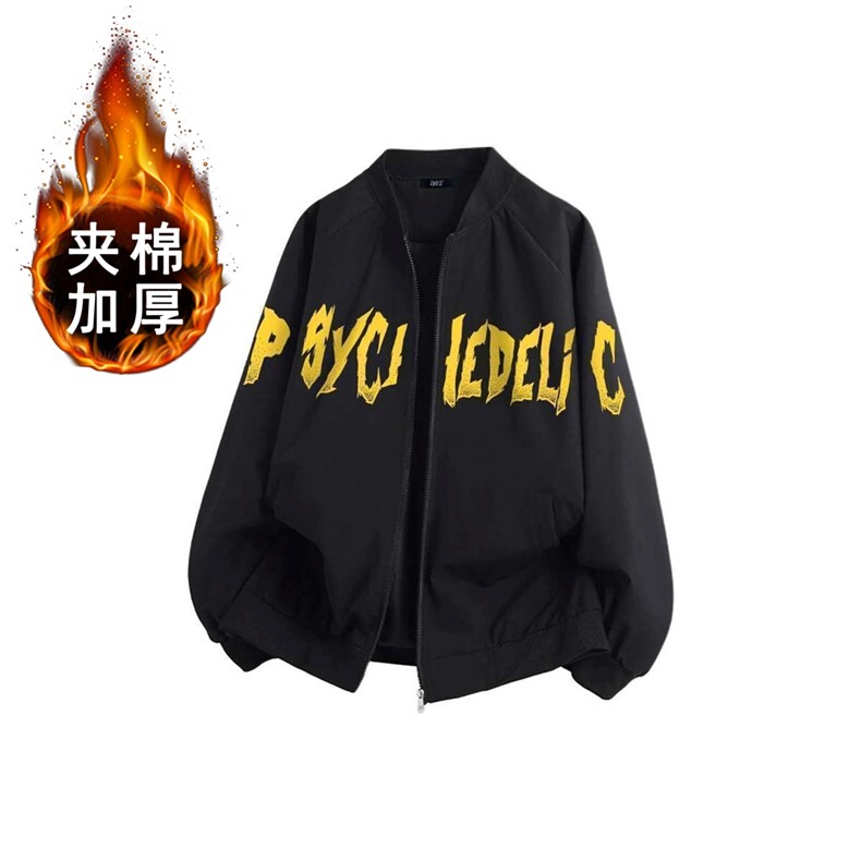 1506-1/MSS8381/P63美式复古潮流高街艺术印花字体氛围感外套男图片