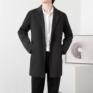 毛呢大衣男秋冬中长款韩版西装领风衣宽松帅气男士呢子外套 FW12图片