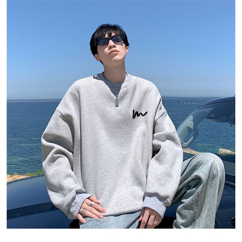 简约线条圆领卫衣男春秋卫衣青少年基础休闲无帽卫衣外套男生，女装短外套，星座715-4