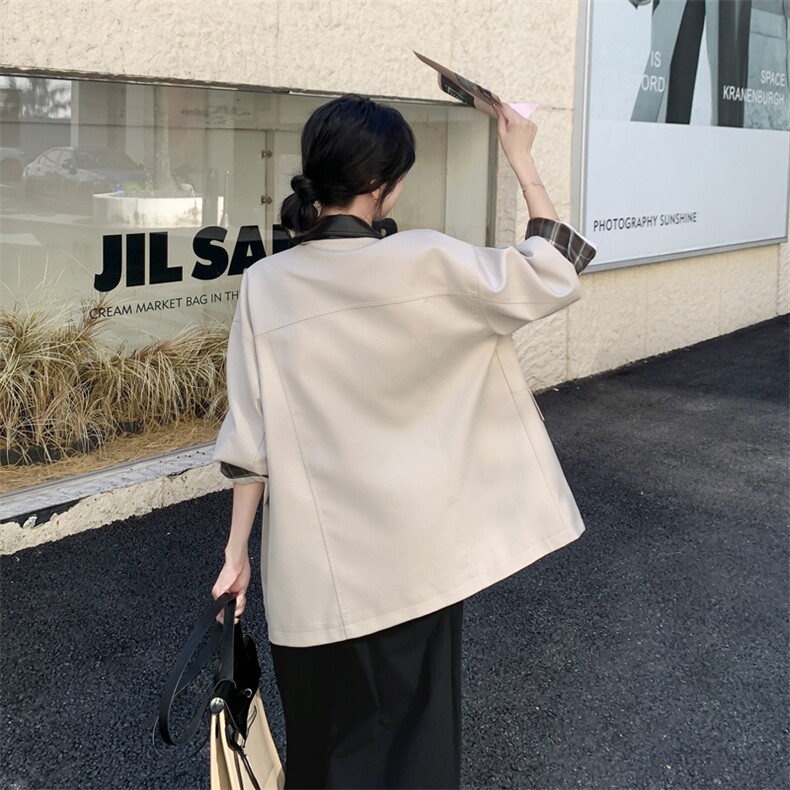 撞色格子拼接风衣外套女2025秋季新款韩系设计感气质百搭显瘦大衣,女装风衣,2C092