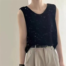 女士天丝亚麻吊带背心女夏外穿内搭2025新款宽松无袖针织打底上衣，女装背心吊带，悦玛羊绒