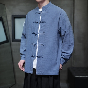 新款现货 春季新中式盘扣立领长袖纯色衬衫A021CS03-P75控98图片