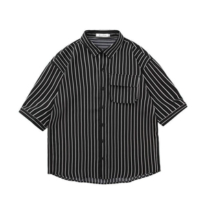 TZ01/P67衬衣裤套装短袖衬衫清凉条纹冰丝衬衣男短裤两件套控138图片