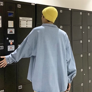 春秋新款日系复古牛仔衬衫长袖男士宽松帅气外穿牛仔衣X335/P45图片