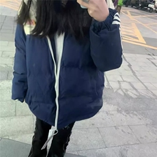 学院风ins撞色拼接棉服外套女冬季新款潮字母印花条纹保暖棉衣，男装棉衣，星座506A