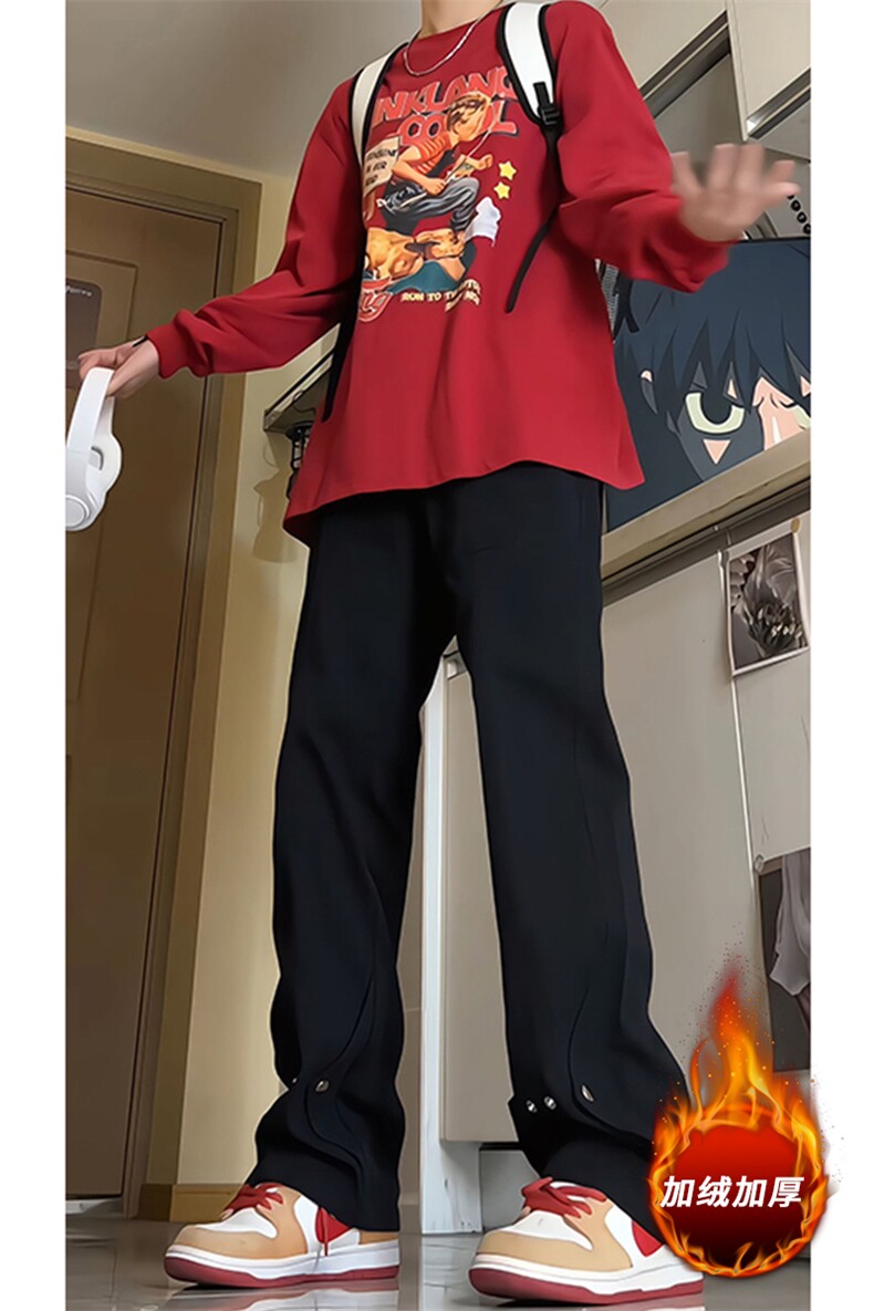 美式复古微喇牛仔裤男秋冬季加绒加厚显瘦加长版裤子加长KZ015P60,男装牛仔裤,电商B312