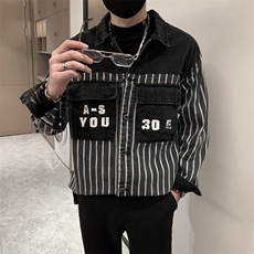 新款牛仔外套男士秋季新款韩版宽松潮牌条纹上衣秋季学生外套，男装工装外套，电商A327