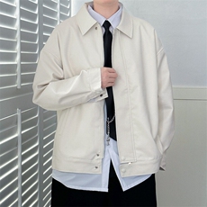 现货-秋季时尚皮衣外套男机车服男士宽松潮流皮夹克休闲A028P95，男装夹克，电商A351