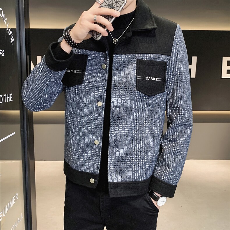 2023秋冬新款修身拼色翻领毛呢大衣男夹克外套男N8868-p120,男装毛呢大衣,电商D303