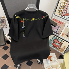 嘻哈美式高街花卉刺绣设计感短袖男潮宽松重磅情侣T恤GA83P36，男装T恤，星座1013-5