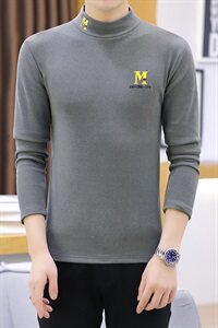 冬季半高领双面绒刺绣M卫衣男加绒加厚保暖打底衫长袖灰337P28图片