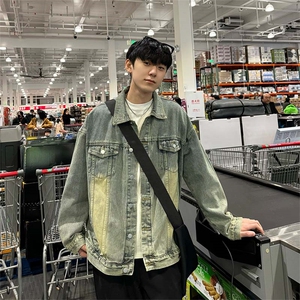 黄泥色休闲牛仔外套夹克男做旧水洗美式情侣上衣JK03-P78控108图片