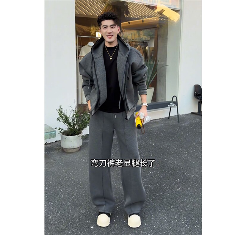 秋冬高克重假两件连帽卫衣直筒裤卫裤套装W352-P128K352-P72网图,男装休闲裤,电商B267