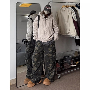 现货高品质美式高街冬季重磅硬挺短款座山雕毛领棉衣男女加厚外套图片