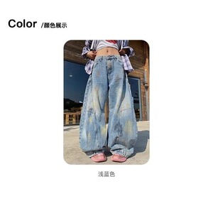 港风潮男夏季新款2025个性字母牛仔裤嘻哈ins潮高街潮流痞帅长裤图片