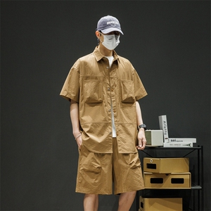 短袖衬衫男新款夏季薄款透气搭配一套短裤宽松翻领衬衣TZ071-P88图片