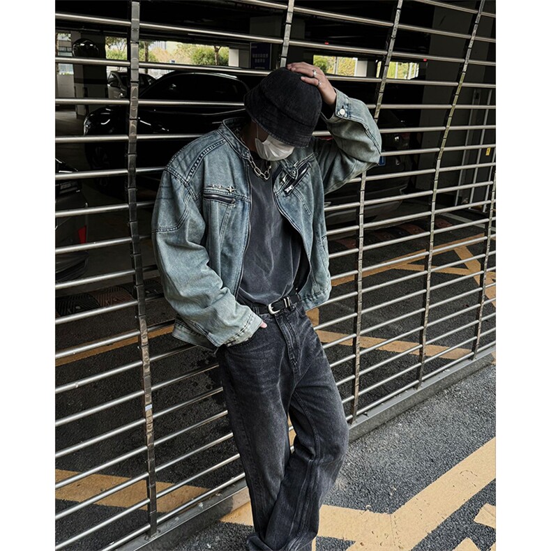 自家图，博主风cleanfit牛仔外套男美式复古垫肩夹克JK2409-P95,男装夹克,星座1007（原301D）