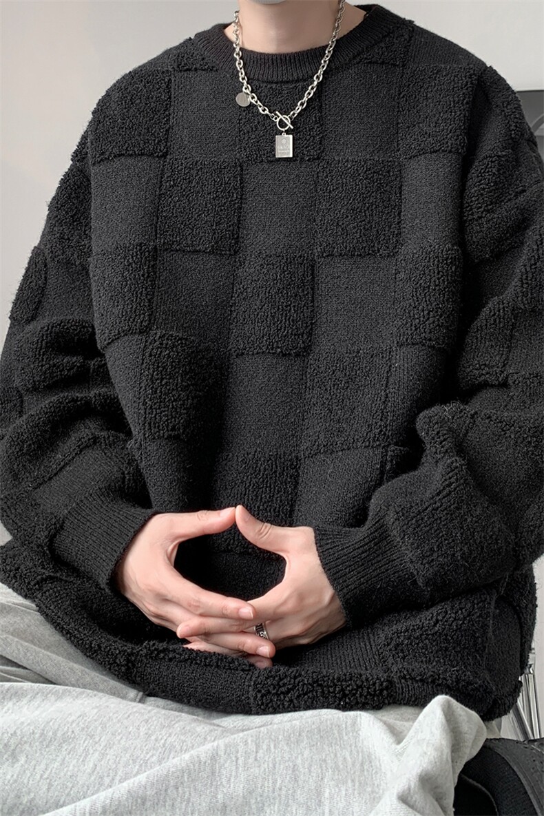 WASSUPHAPPY胖子毛衣男vibe美式格子慵懒针织衫加肥加大冬季外套,男装针织衫/毛衣,电商D206-1