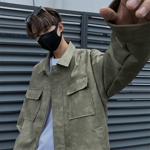港风高街痞帅男装外套美式短款潮牌工装皮衣夹克DSA157B-J231-P90图片