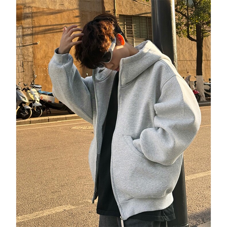 抖音得物高品质25秋冬美式高街宽松结构防风高领连帽卫衣外套W60，男装卫衣，电商A486