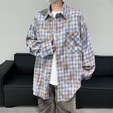 美式撞色炒色工艺格子长袖衬衫男女宽松休闲百搭衬衣CY972-P39，男装衬衫，星座412-3