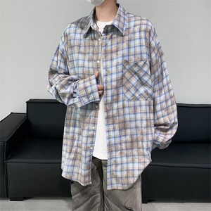 美式撞色炒色工艺格子长袖衬衫男女宽松休闲百搭衬衣CY972-P39图片