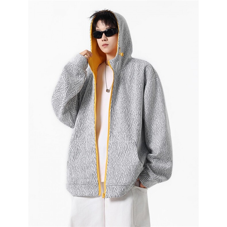 美式拼接人字纹开衫卫衣男款秋重磅连帽拉炼运动外套WYM17P57,女装短外套,星座1013-5