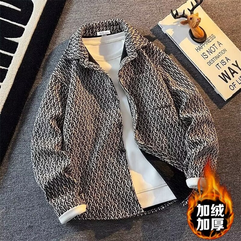 复古小香风外套男士春秋款高级感潮流翻领格子衬衫休闲男夹克,男装夹克,星座1013-1