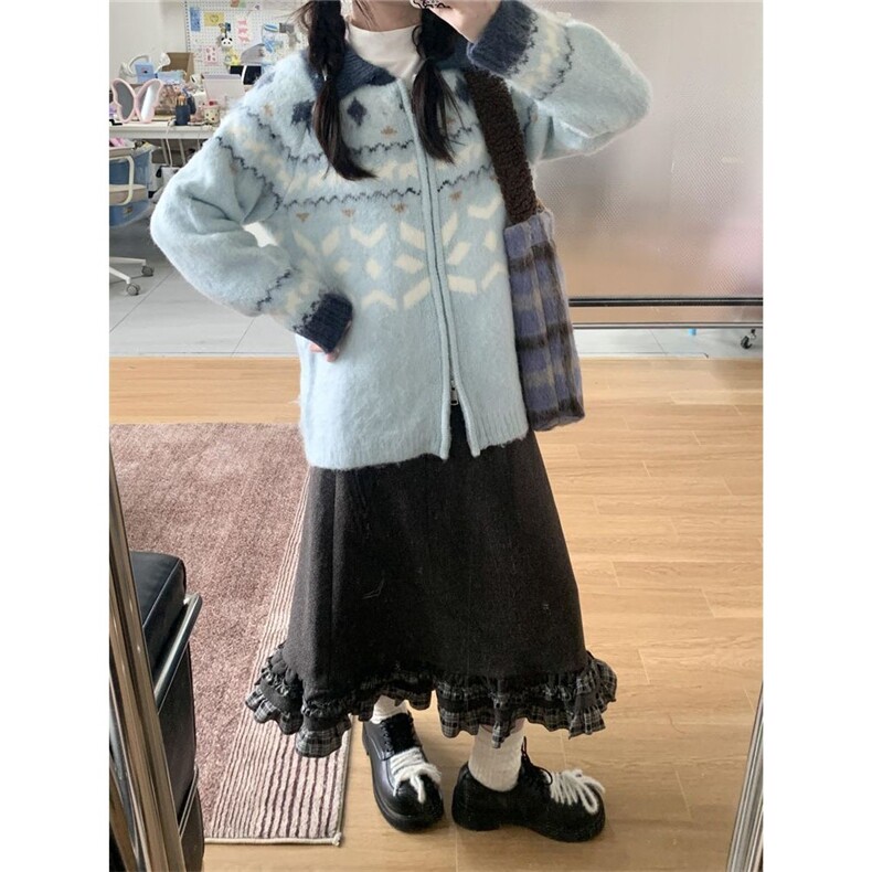 可爱少女费尔岛提花毛衣外套女秋冬季宽松慵懒风针织开衫潮,男装针织衫/毛衣,星座1210-1