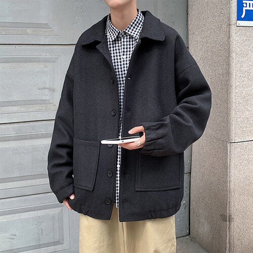秋冬男士港风ins纯色加厚短款男呢料棉衣A071-Y05-P115，男装风衣，电商A071