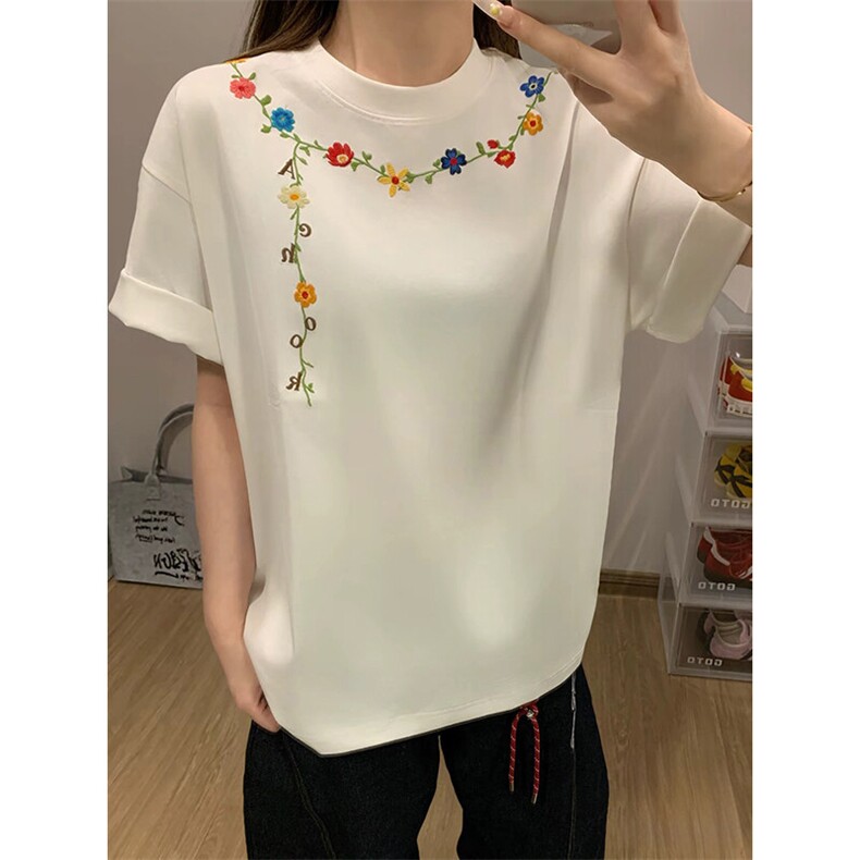 万针全刺绣工艺抖音得物高品质260克重磅纯棉双纱美式高街短袖T恤,男装T恤,电商A486