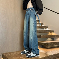 M-8XL送腰带牛仔裤2025春季大码美式高街vibe直筒裤子NZ9007/P65，男装牛仔裤，电商B238