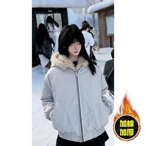 现货高品质美式高街冬季重磅硬挺短款座山雕毛领棉衣男女加厚外套图片