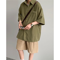 短袖衬衫男夏季领带制服衬衣痞帅高级感设计潮牌潮流学院风CS55，男装衬衫，星座1013