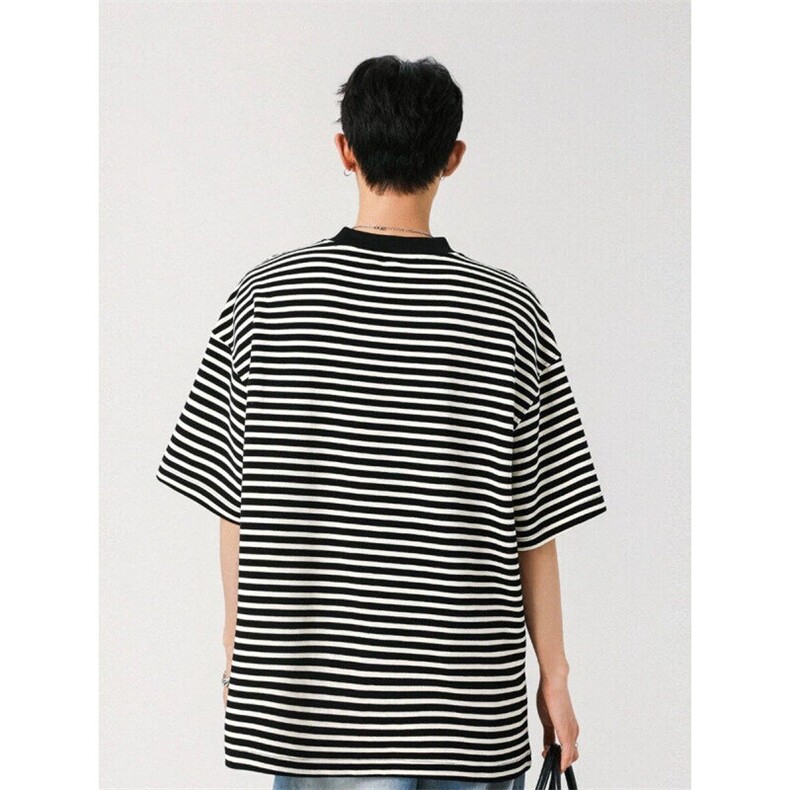 706-T8499-P58重磅高质量夏季个性条纹双领口短袖T恤潮牌上衣,男装T恤,星座706