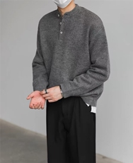 25M27-P65秋冬亨利领保暖针织衫内搭宽松休闲百搭毛衣套头打底衫，男装针织衫/毛衣，电商B327