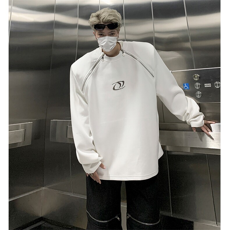 拉链设计感金属立体印花宽松垫肩圆领卫衣男女上衣B289-WY011-P85,男装卫衣,电商B289