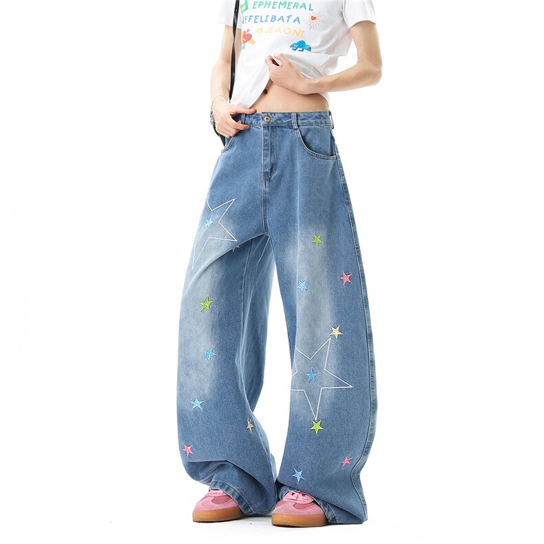 【现货】美式复古星星刺绣牛仔弯刀裤 XZ502-K856-P65控89图片