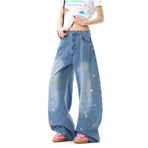 【现货】美式复古星星刺绣牛仔弯刀裤 XZ502-K856-P65控89图片