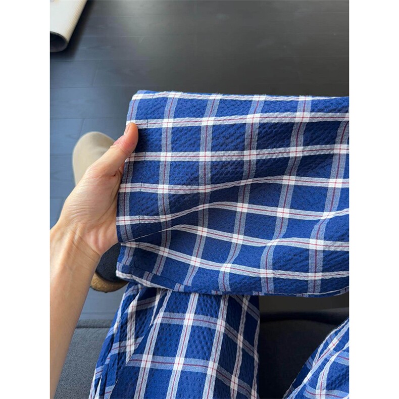 美式高街潮牌男女泡泡格子休闲裤直筒宽松慵懒显瘦阔腿休闲长裤子,男装休闲裤,电商A486