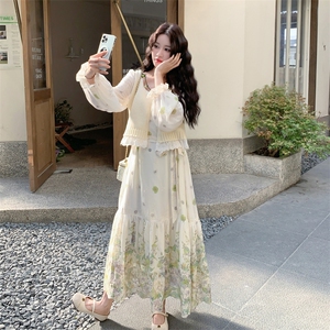 26春新款现-度假风拼接兰花针织开衫连衣裙套装2629-P200K328图片