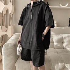 8XL-M休闲运动套装大码工装短袖冰丝薄款连帽户外防晒衣TZ1701P68，男装休闲套装，电商B238