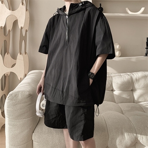 8XL-M休闲运动套装大码工装短袖冰丝薄款连帽户外防晒衣TZ1701P68图片