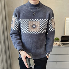 2024秋冬加厚新款半高领修身水晶貂针织毛衣打底衫男98017-p65，男装针织衫/毛衣，电商D303
