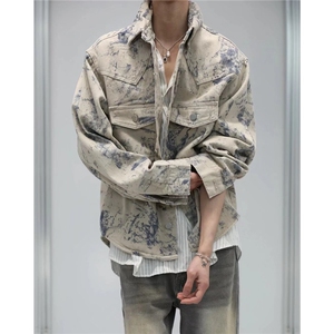 春秋新扎染牛仔外套卡其迷彩夹克泼墨水洗做旧外套GAA32 P72图片