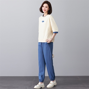 时尚运动休闲两件套女宽松显瘦百搭短袖长裤套装夏季新款韩版潮流图片