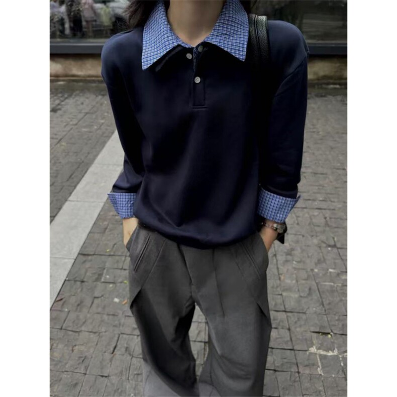网图有货美式复古miu系假两件polo衫长袖男女宽松上衣A996-P48,男装卫衣,星座1505